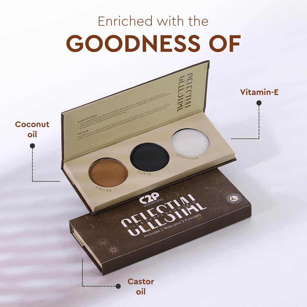 CELESTIAL 3-in-1 EYEBROW PALETTE – Brow Powder, Wax & Highlight for Shaped, Lifted, and Defined Brows (12g)