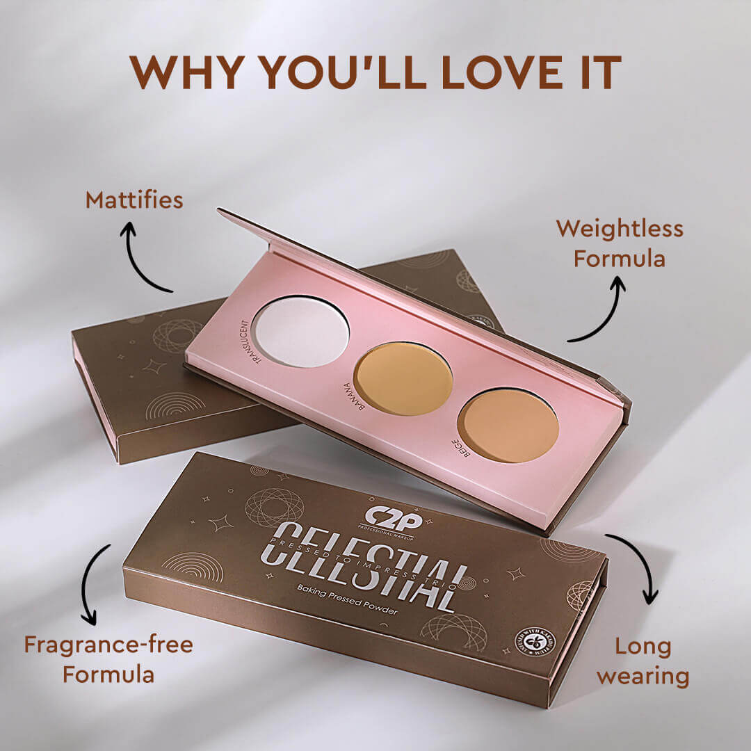 CELESTIAL PRESSED TO IMPRESS TRIO FACE PALETTE - Compact, Translucent & Loose Powders for Setting, Mattifying & Blurring (12g)