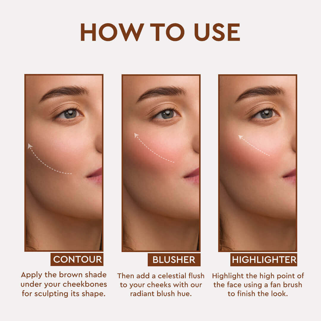 CELESTIAL INSTA SCULPT FACE PALETTE – Compact Contour, Blush & Highlight Trio for Effortless Face Definition (12g)