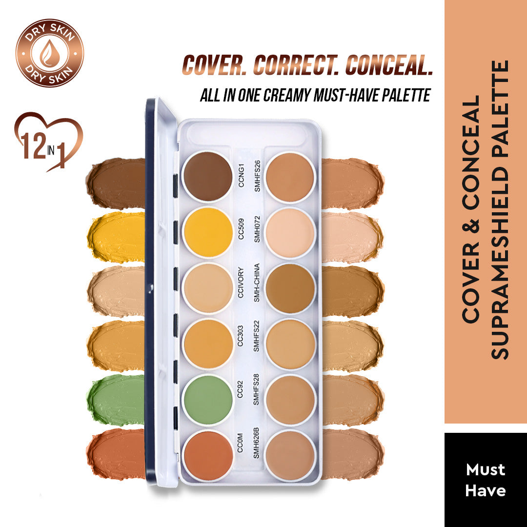 COVER & CONCEAL 12-1 SUPRA PALETTE - For Pigmented & Dry Skin | Full Coverage Concealer, Foundation & Contour Kit