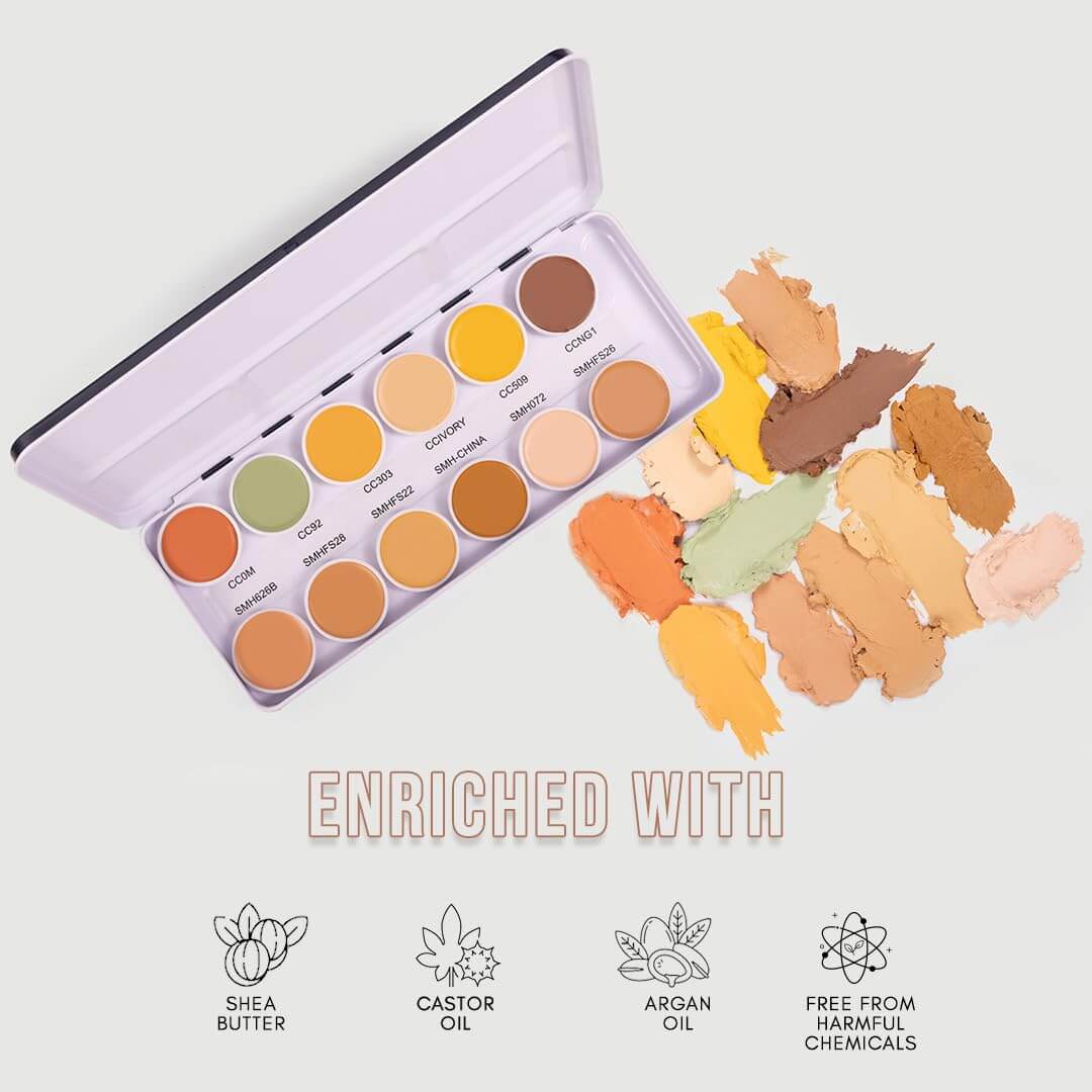 COVER & CONCEAL 12-1 SUPRA PALETTE - For Pigmented & Dry Skin | Full Coverage Concealer, Foundation & Contour Kit