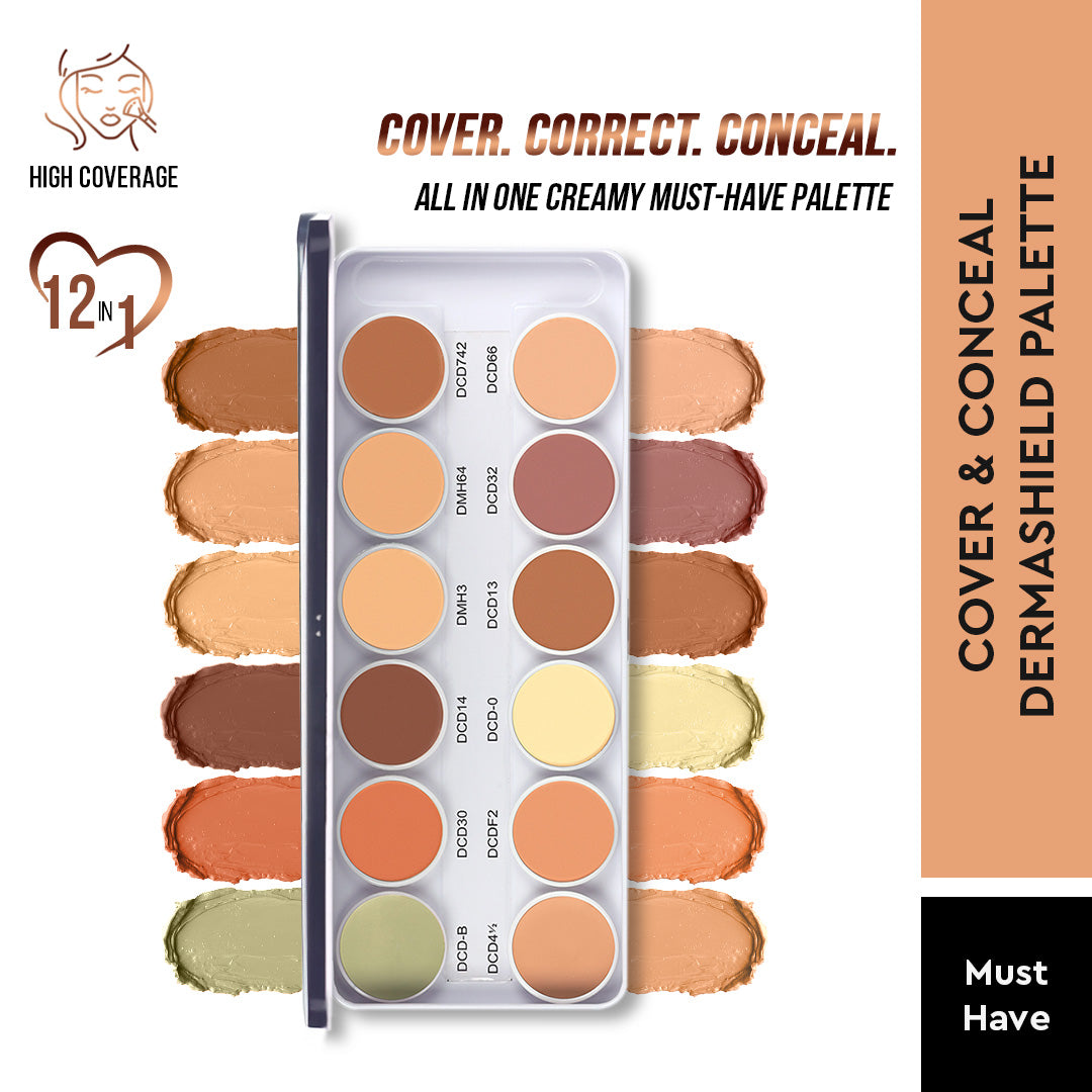 COVER &amp; CONCEAL 12-1 DERMA PALETTE - For Pigmented &amp; Oily Skin | Full Coverage Concealer, Foundation &amp; Contour Kit