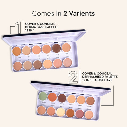 COVER &amp; CONCEAL 12-1 DERMA PALETTE - For Pigmented &amp; Oily Skin | Full Coverage Concealer, Foundation &amp; Contour Kit
