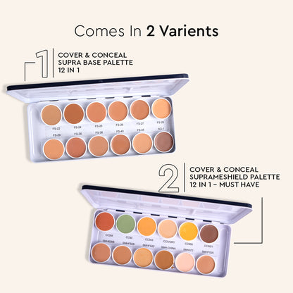 COVER &amp; CONCEAL 12-1 SUPRA PALETTE - For Pigmented &amp; Dry Skin | Full Coverage Concealer, Foundation &amp; Contour Kit