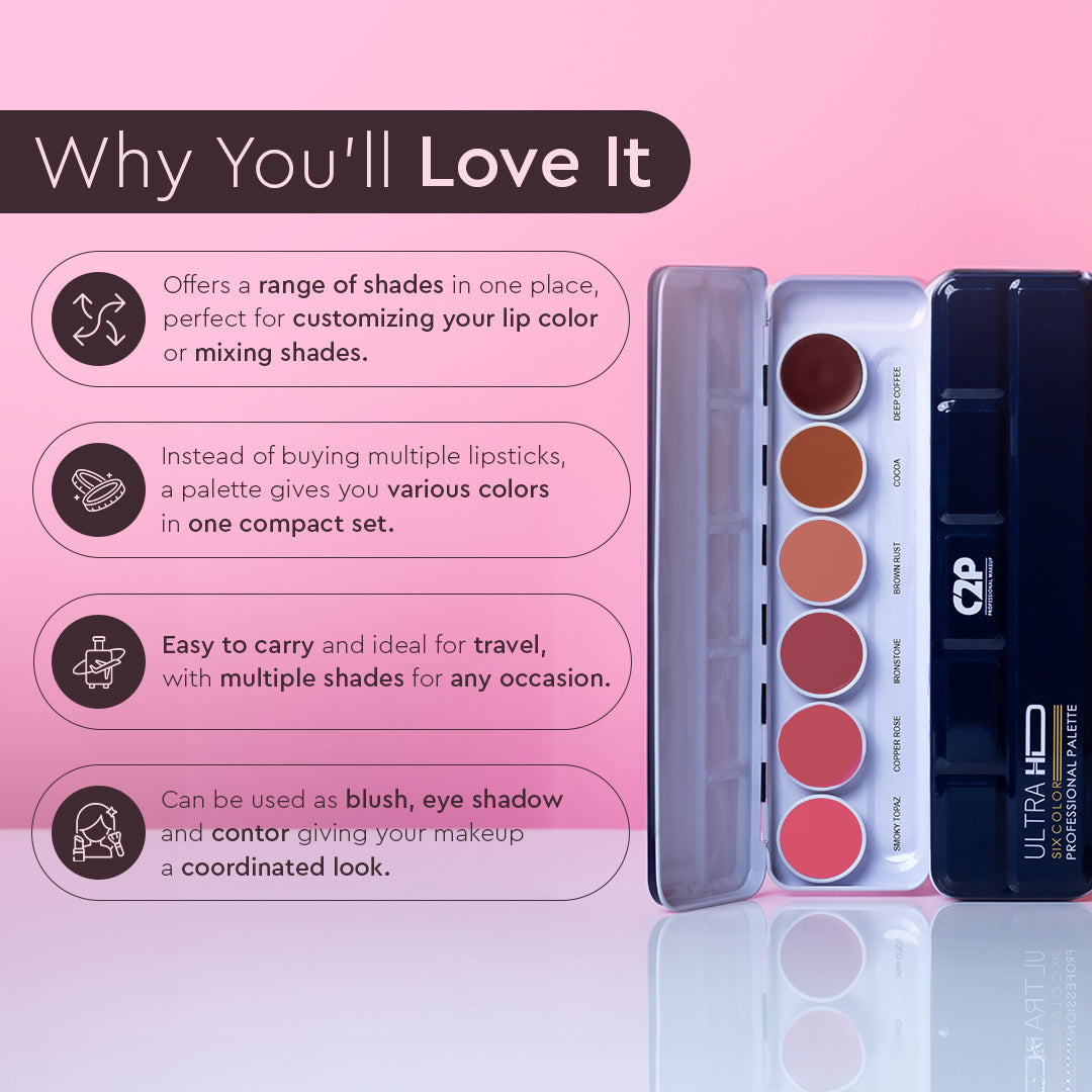 Ultra HD 6-Color Lip Palette – Create, Blend, and Shine with Long-Lasting, Hydrated Color