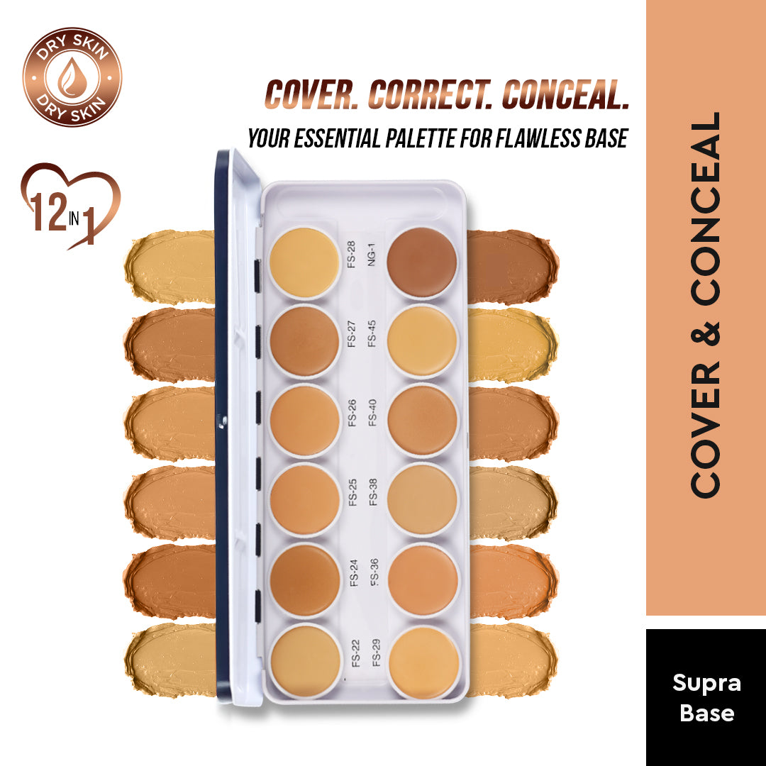 COVER &amp; CONCEAL 12-1 SUPRA PALETTE - For Pigmented &amp; Dry Skin | Full Coverage Concealer, Foundation &amp; Contour Kit